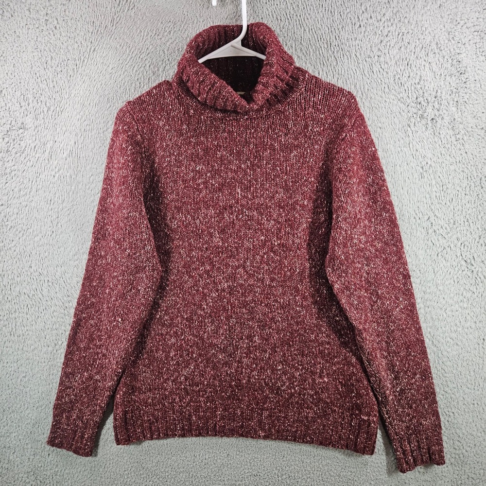 LL Bean Womens Burgundy Marl Knit Turtleneck Sweater Wool Blend Size M